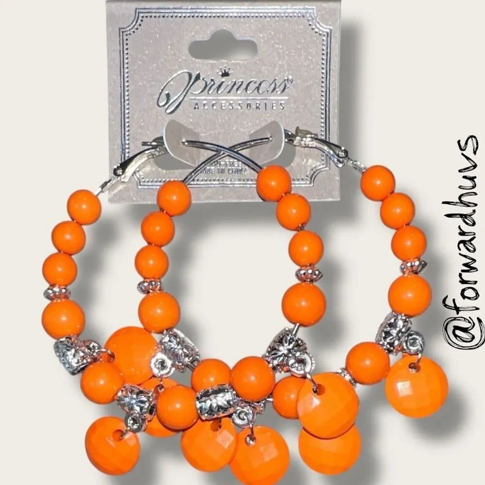 Bundle Sale 3 for $15 | Princess Accessories Orange Hoop Earrings – Faceted Bead